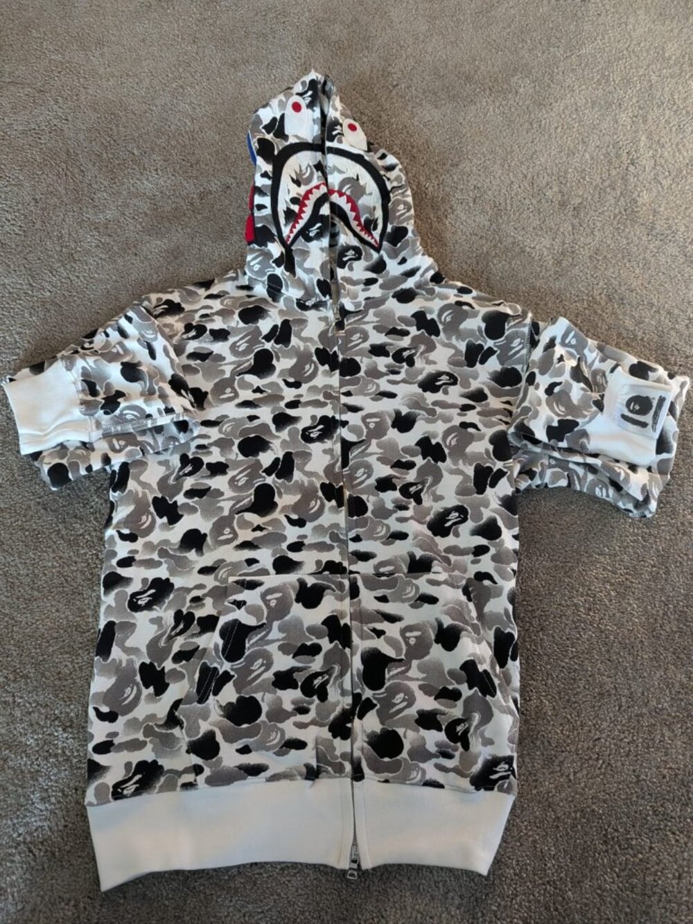 BAPE A Bathing Ape City Camo Tiger Shark Full Zip Hoodie Gray 3XL WGM Patches